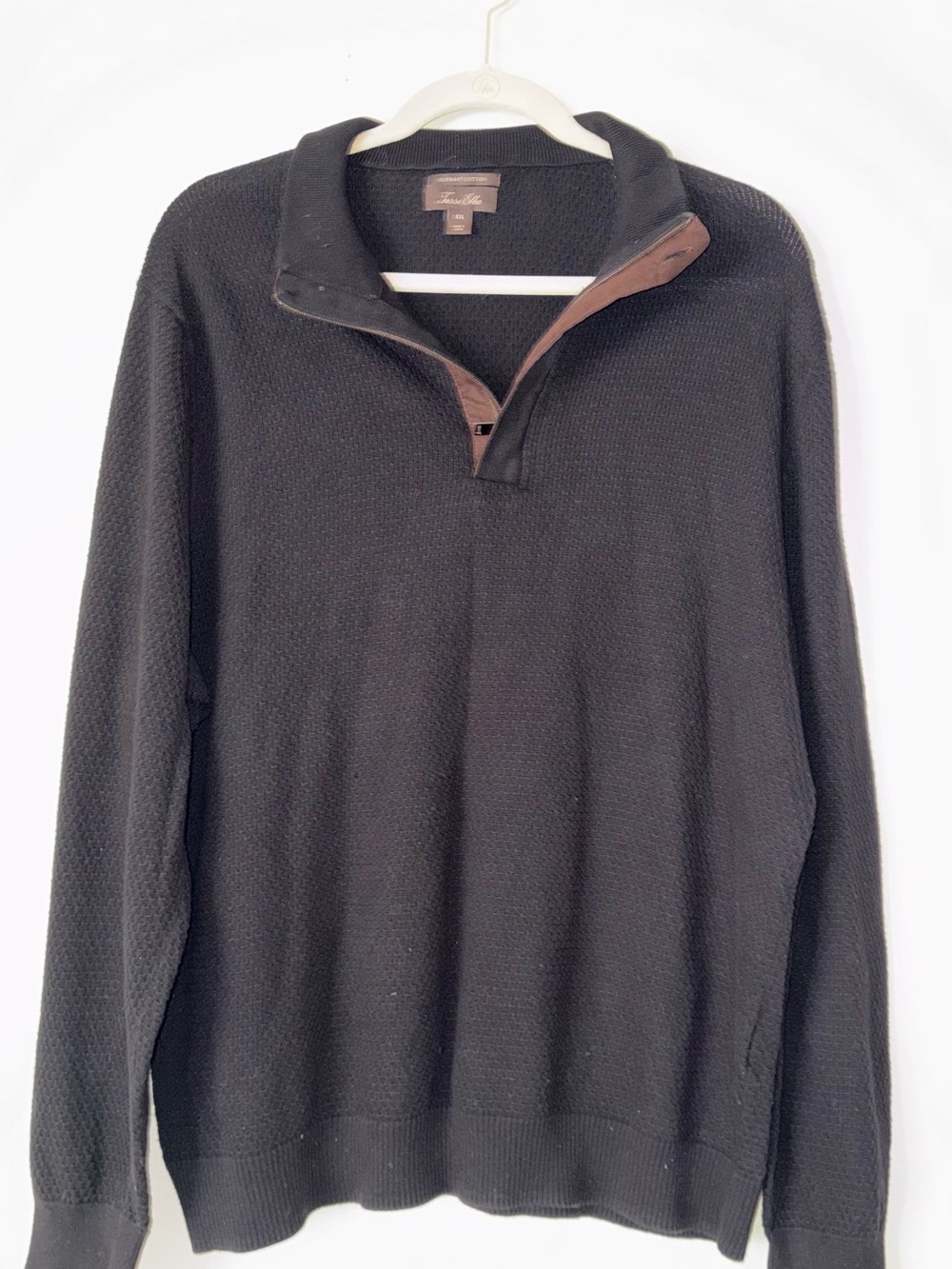 Tasso Elba Black Men's Half-Zip Sweater with Brown Trim